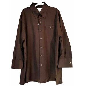 IL Canto Mens Button Down Shirt Big and Tall 3XL Brown Long Sleeve Flip Cuff New